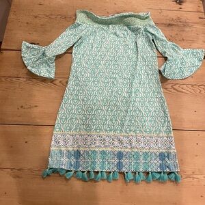 Cabana Life Aqua Off the shoulder dress with bell sleeves